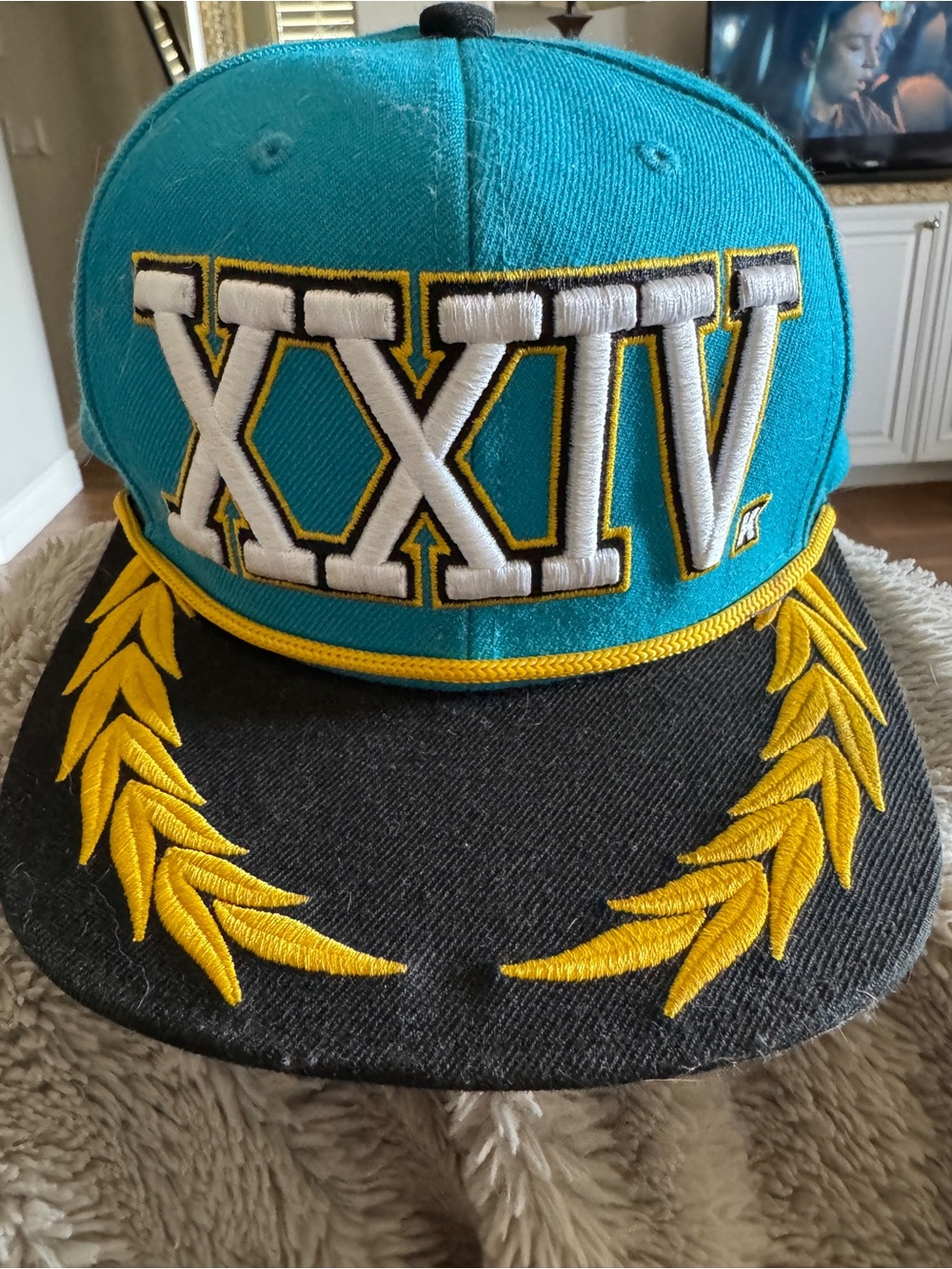 Bruno Mars XXIV Mitchell & Ness Teal Snapback Hat with Yellow Embroidery